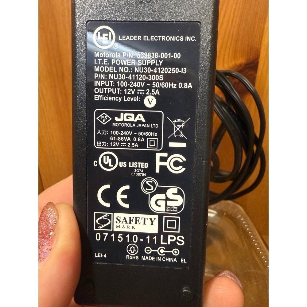 Motorola‎ 12V 2.5A AC Power Adapter 539838-001-00 LEI NU30-4120250-I3 Tested